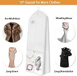 72" Wedding Dress Garment Bag with 10'' Gusseted Dress Bags for Gowns Long 4 Pockets Dress Cover for Women, White