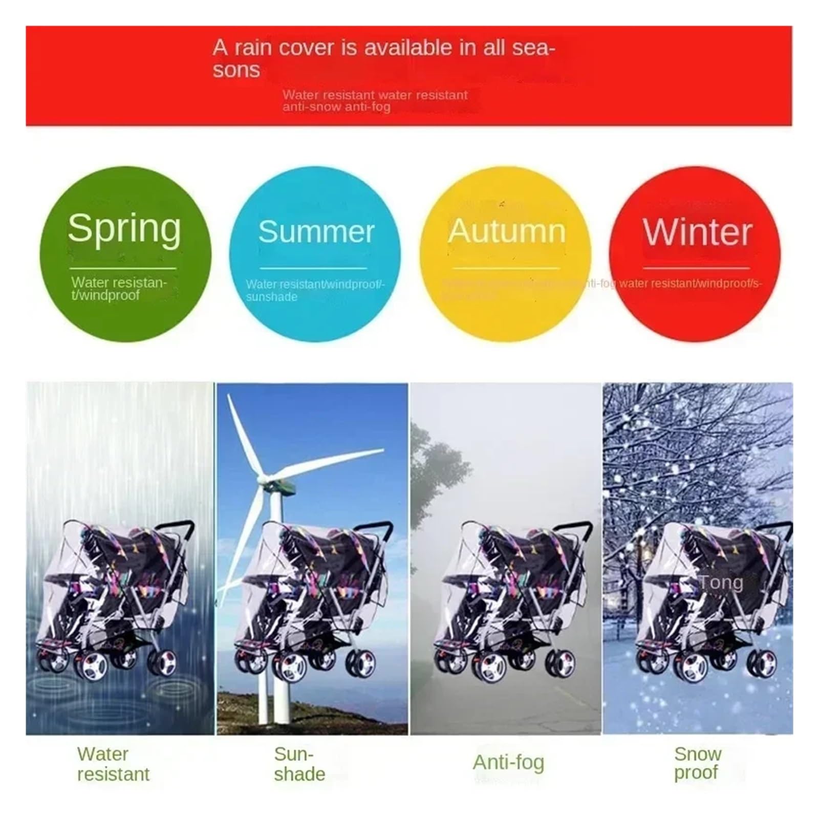Kinderwagen Regenschutz Universal Kinderwagen Regen Abdeckung Wasserdicht Winddicht Overall Zubehör for Kind Zwilling Kinderwagen Doppel Vorder-und Rücksitz