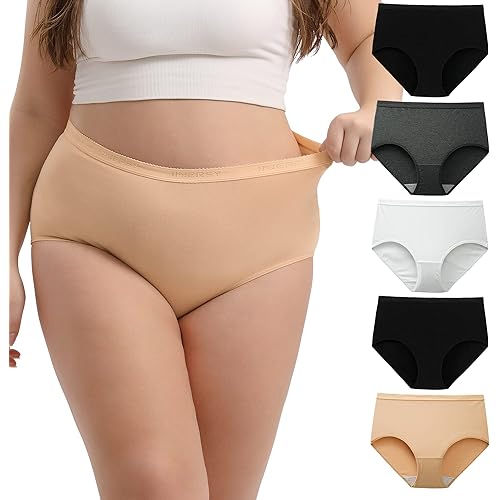 INNERSY Plus Size XL-5XL Big Curvy Woman Cotton Underwear High Waist Briefs 5-Pack