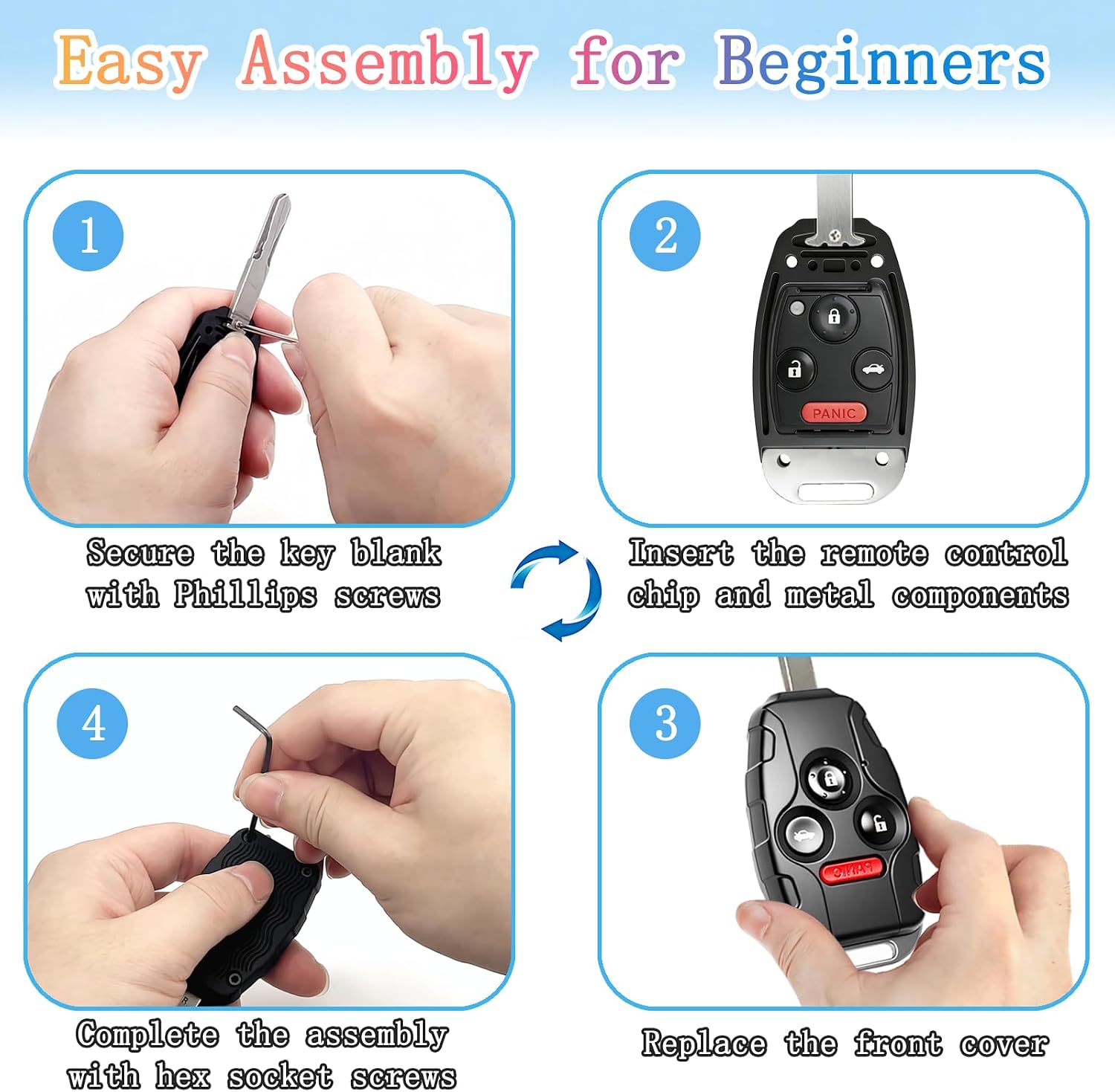 Key Fob Cover Shell Compatible with Honda Accord 2003-2012,Civic EX 2006-2013,Pilot 2009-2015,CR-V 2005-2006 - Premium Durable,Scratch-Resistant,4-Button (Button4-Black-2PCS)