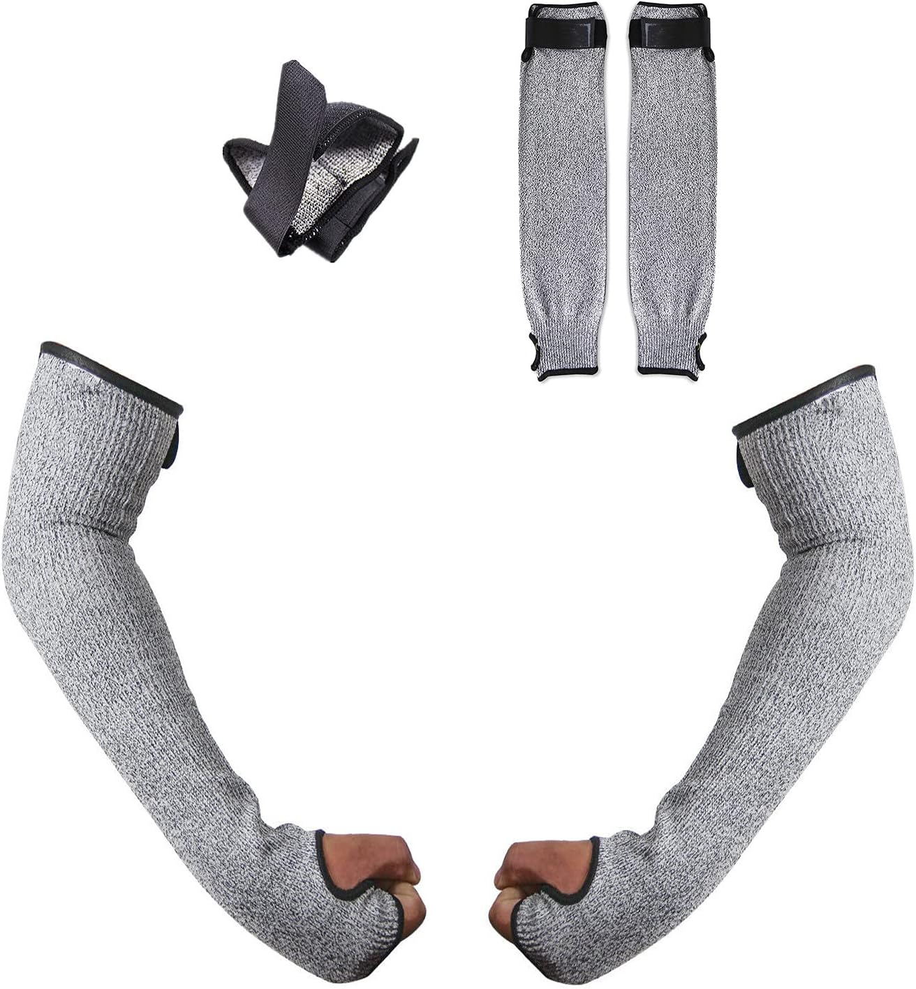 Arm Protection Sleeve, Level 5 Safety Arm Guard Sleeve Anti-cutting Protective Burn-resistant Arm Sleeve Bite Sleeve 18in with Thumb Hole Hook and Loop Tape 1 Pair