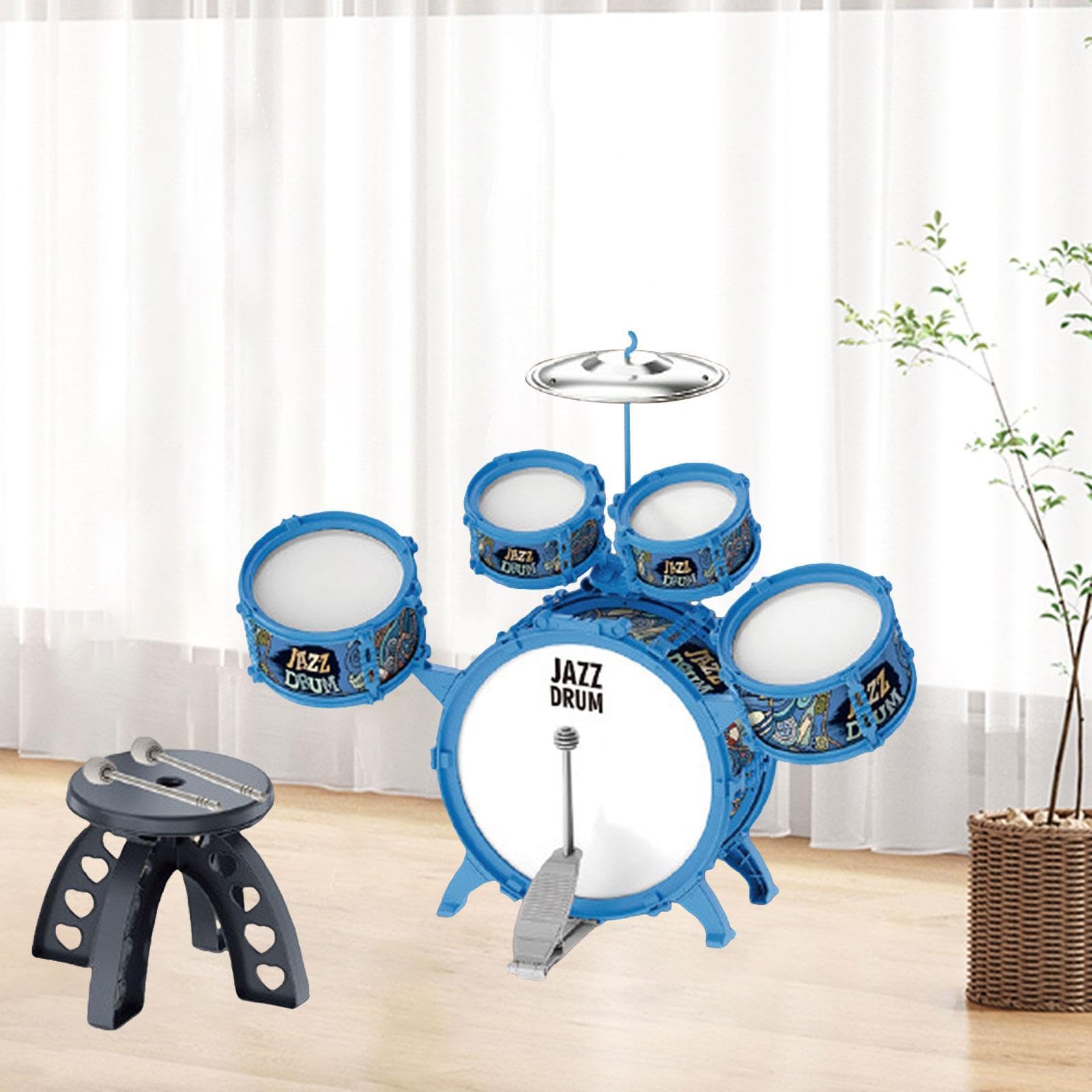Batería Infantil con Baquetas, Juguete Educativo Musical para El, Azul