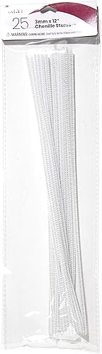 Cousin Limpiapipas de felpilla blanca para bricolaje, 0.118 in x 12 pulgadas, paquete de 25