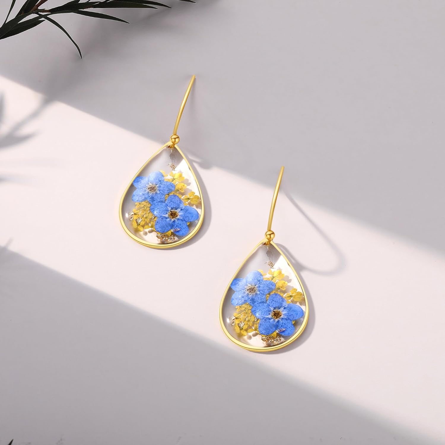 Forget-Me-Not and Queen Anne's Lace Pressed Wildflower Earrings | Pressed Flower Earrings | Handmade Drop and Dangle Earrings | Gift for Woman - Image 2