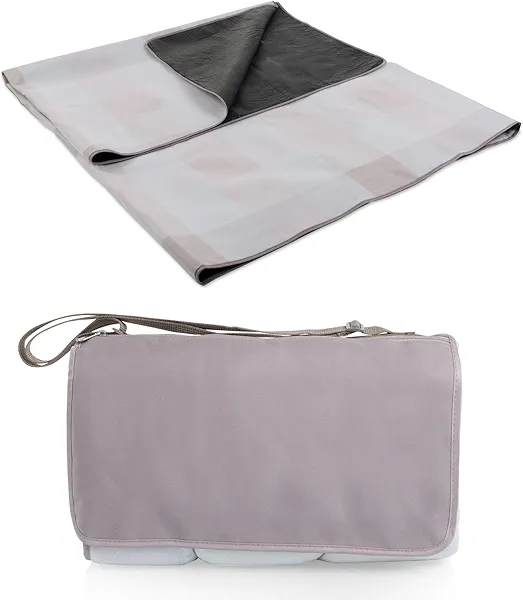 PICNIC TIME ONIVA Blanket Tote XL Outdoor Picnic Blanket, 70"x80" Foldable Beach Blanket with Fleece Top, Water-Resistant Backing, Strap & Pocket, Portable Mat for 4-5 People (Pastel Plaid)