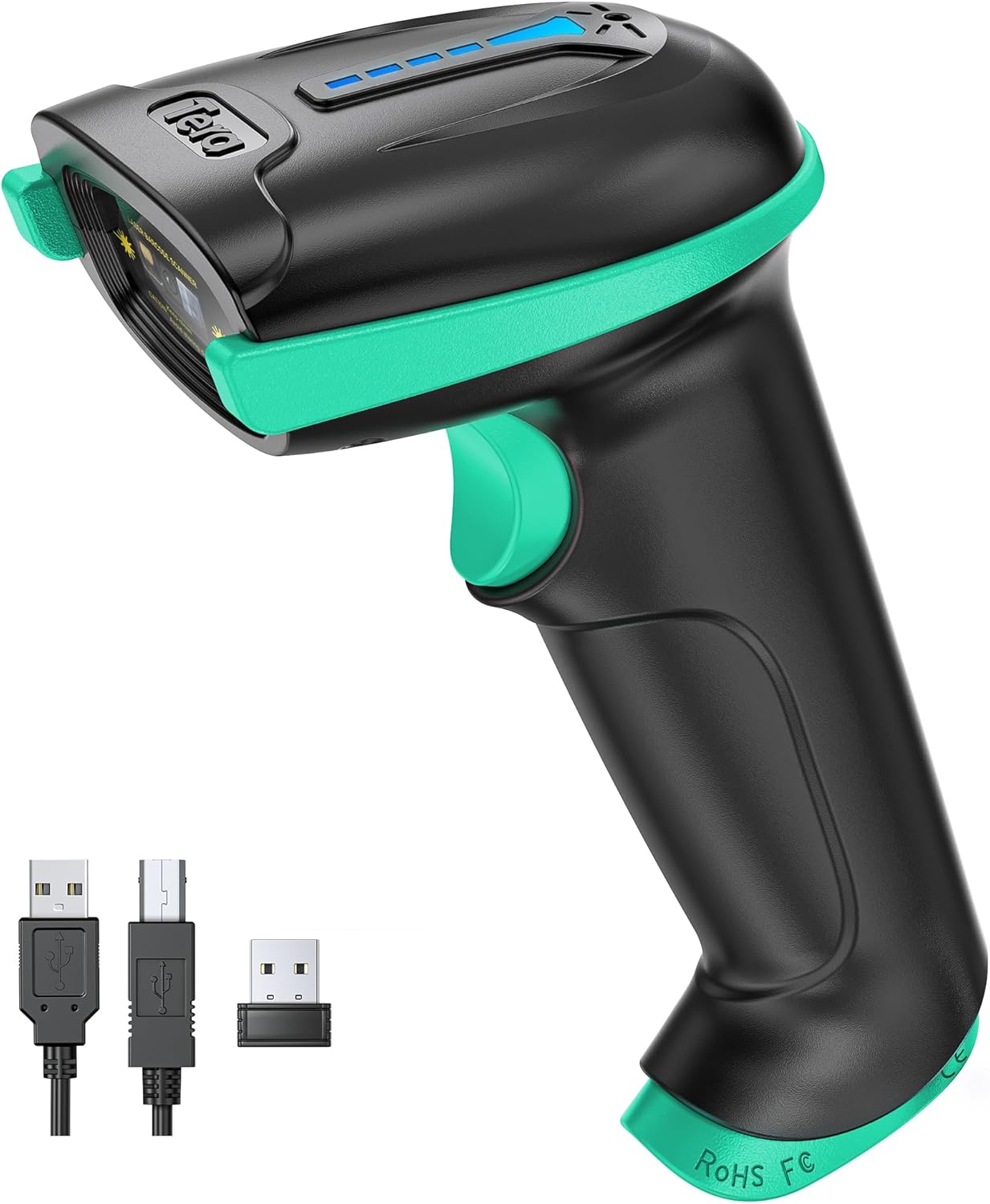 Tera 5100 1D Wireless Barcode Scanner - 2.4GHz + USB Wired, 328ft Range, Battery Indicator, Rechargeable