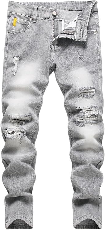 Boys Skinny Jeans, Stretch Slim Fit Denim Pants for Boys, Durable Distressed Ripped Jeans for School & Play