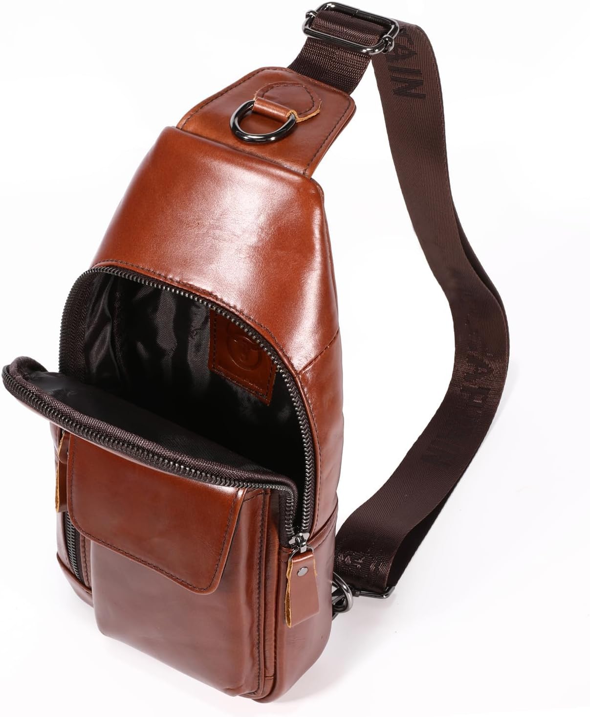 Hebetag Leather Sling Crossbody Bag Casual Daypack for Men Women (#03Brown)