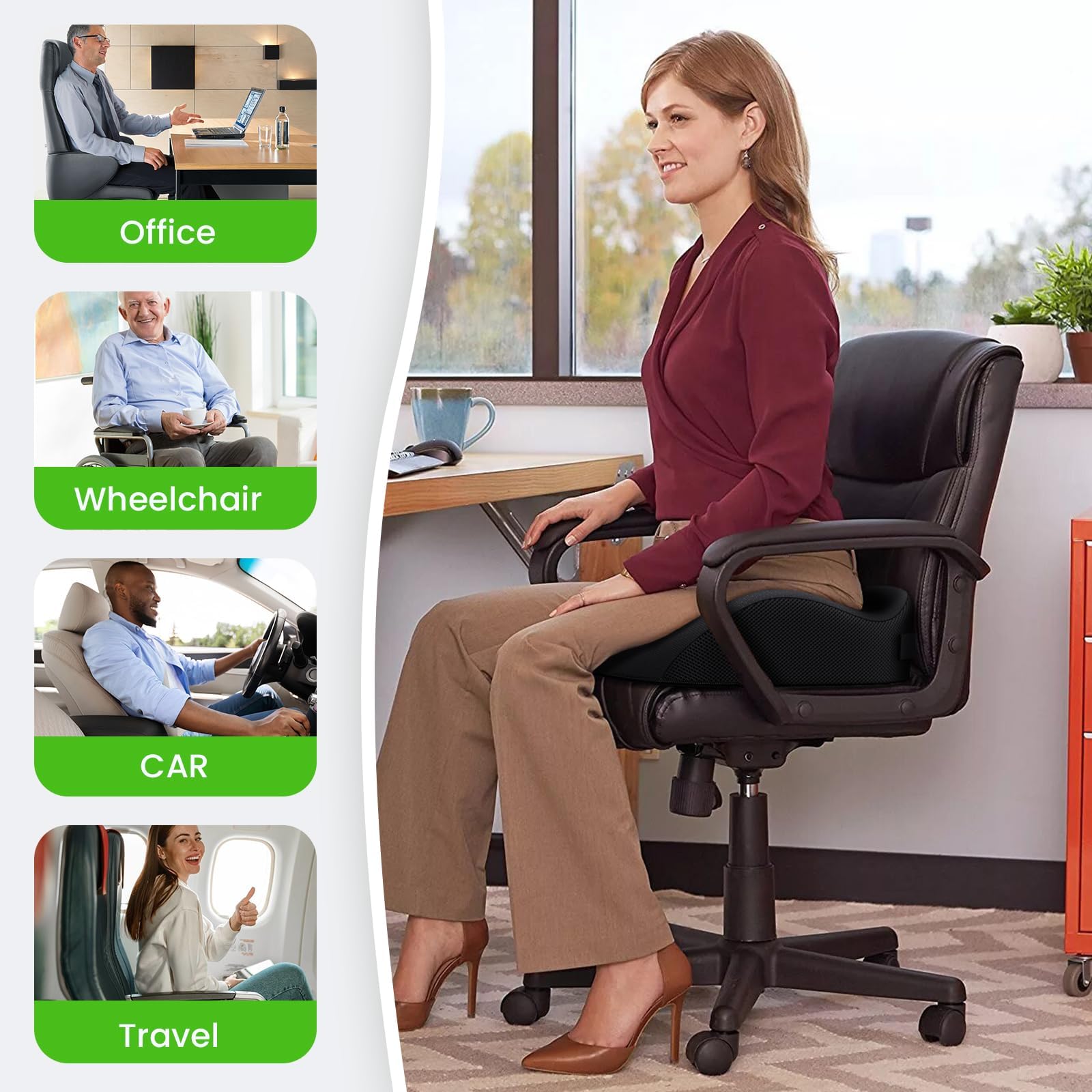 Benazcap Cuscino Ergonomico Sedia Ufficio, Cuscino di Seduta Ortopedico per Alleviare la Pressione di Coccige, Sciatica, Cuscino di Seduta in Memory per Sedia a Rotelle, Sedile Auto