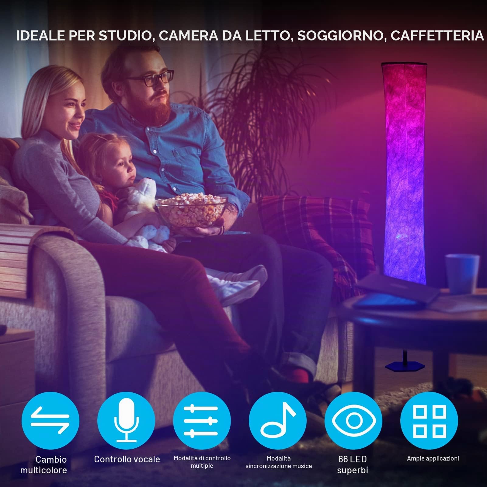 Neoglint Lampada da Terra LED Dimmerabile,11W RGB Lampada Terra con Controllo App Telefono,32 Modalità Multicolori,Sincronizzazione Musica,Velocità Luminosità Regolabile, Soggiorno Camera da Letto