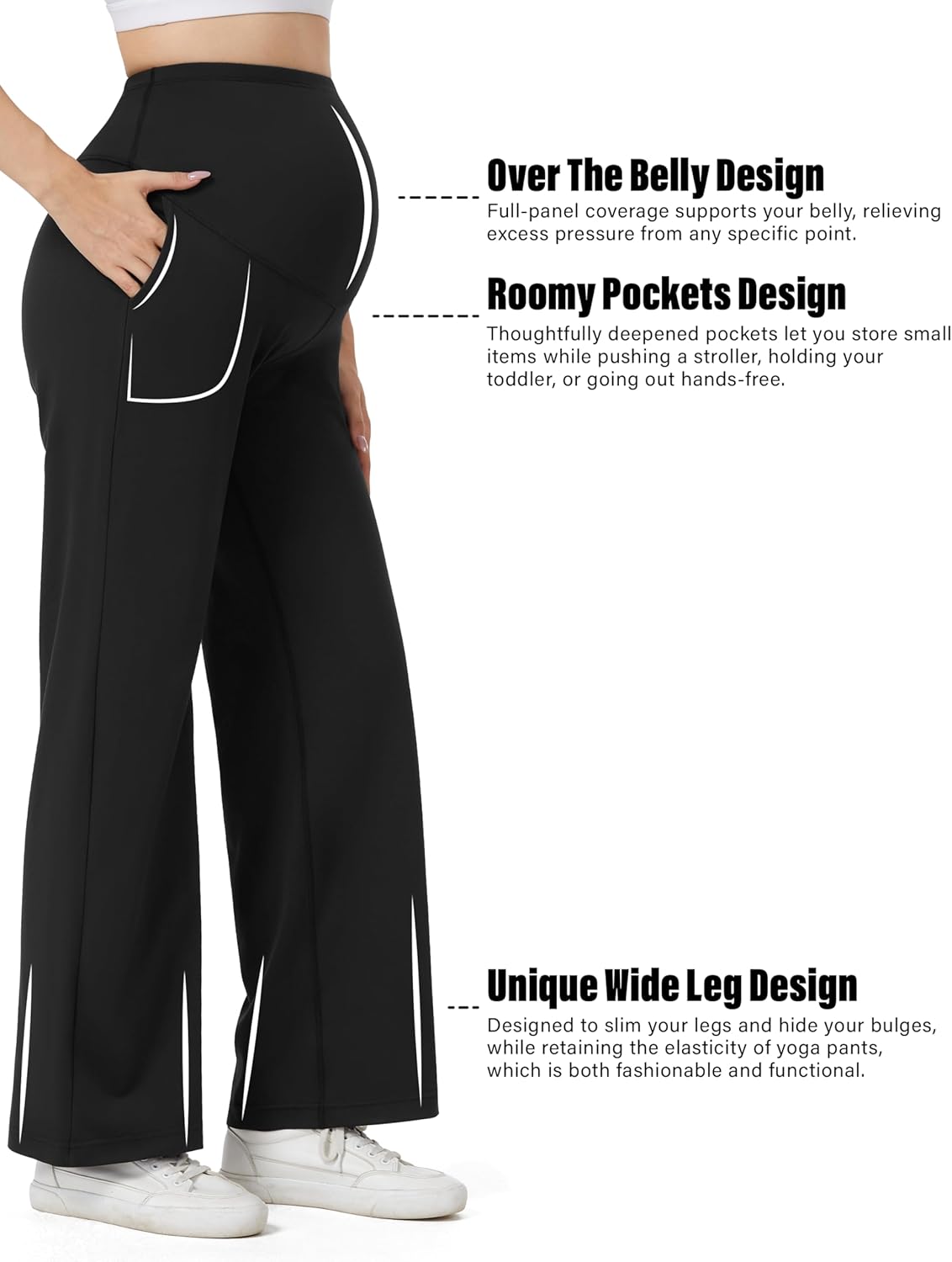 Maternity Wide Leg Pants Over The Belly - Buttery Soft Pregnancy Dress Work Pants with Pockets Yoga Lounge Casual - Image 4