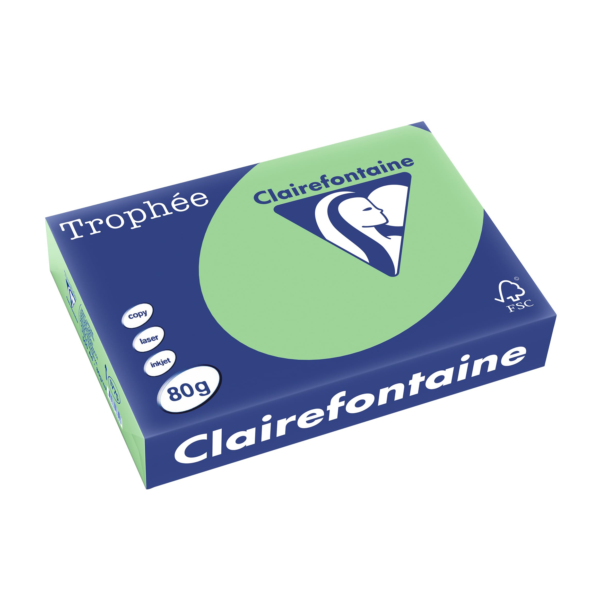 Clairefontaine Trophée 1775C 2500 fogli di carta colorata formato A4, 80 g al m2, confezione con 5 risme da 500 fogli, colore: verde (vert nature)