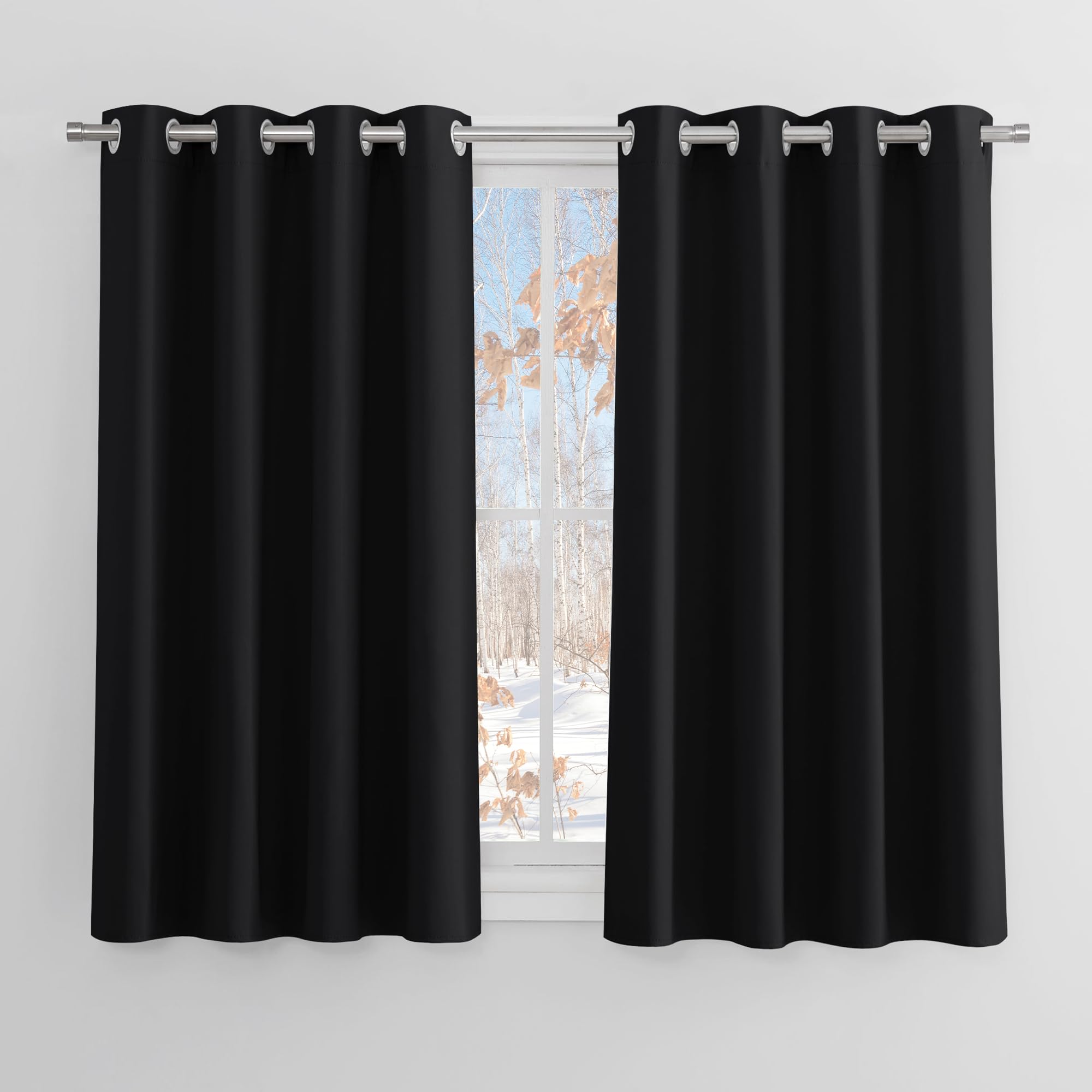 PONY DANCE Black Blackout Thermal Curtains for Bedroom Blackout Eyelet Curtains 54 Drop Small Window Curtains for Room Darkening & Noise Reducing, 2 Pieces, W 46 by L 54-inch, BlackGlobal Recycled StandardOEKO-TEX STANDARD 100Global Recycled StandardGlobal Recycled Standard