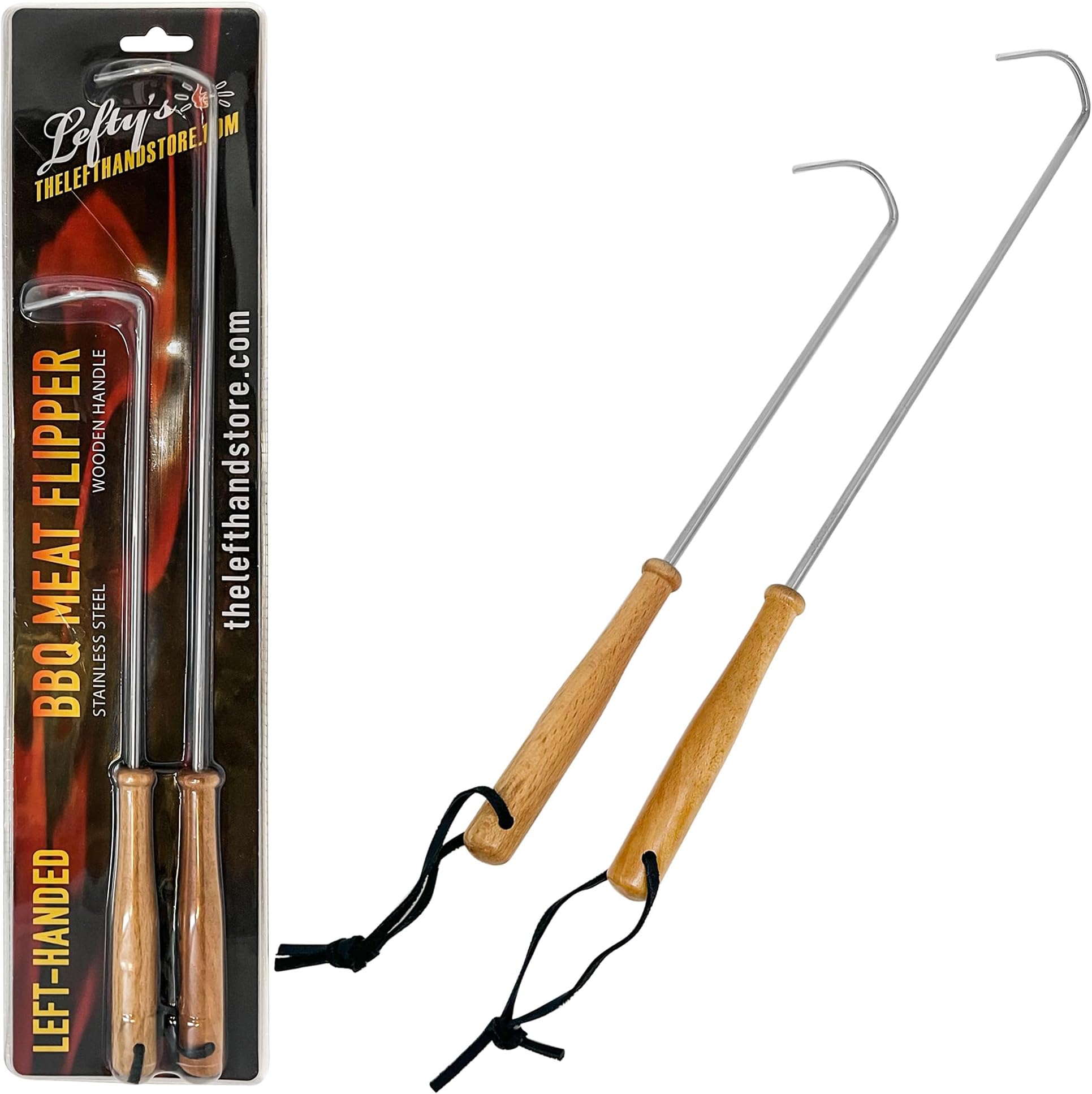 Lefty's The Left Hand Store H ed BBQ Tool Meat Food Flipper Set of 2 - Premium Wooden H le - Sharp Pointed Stainless Steel - Bended Hooks for -H ed People, y, Adults, Grilling Use