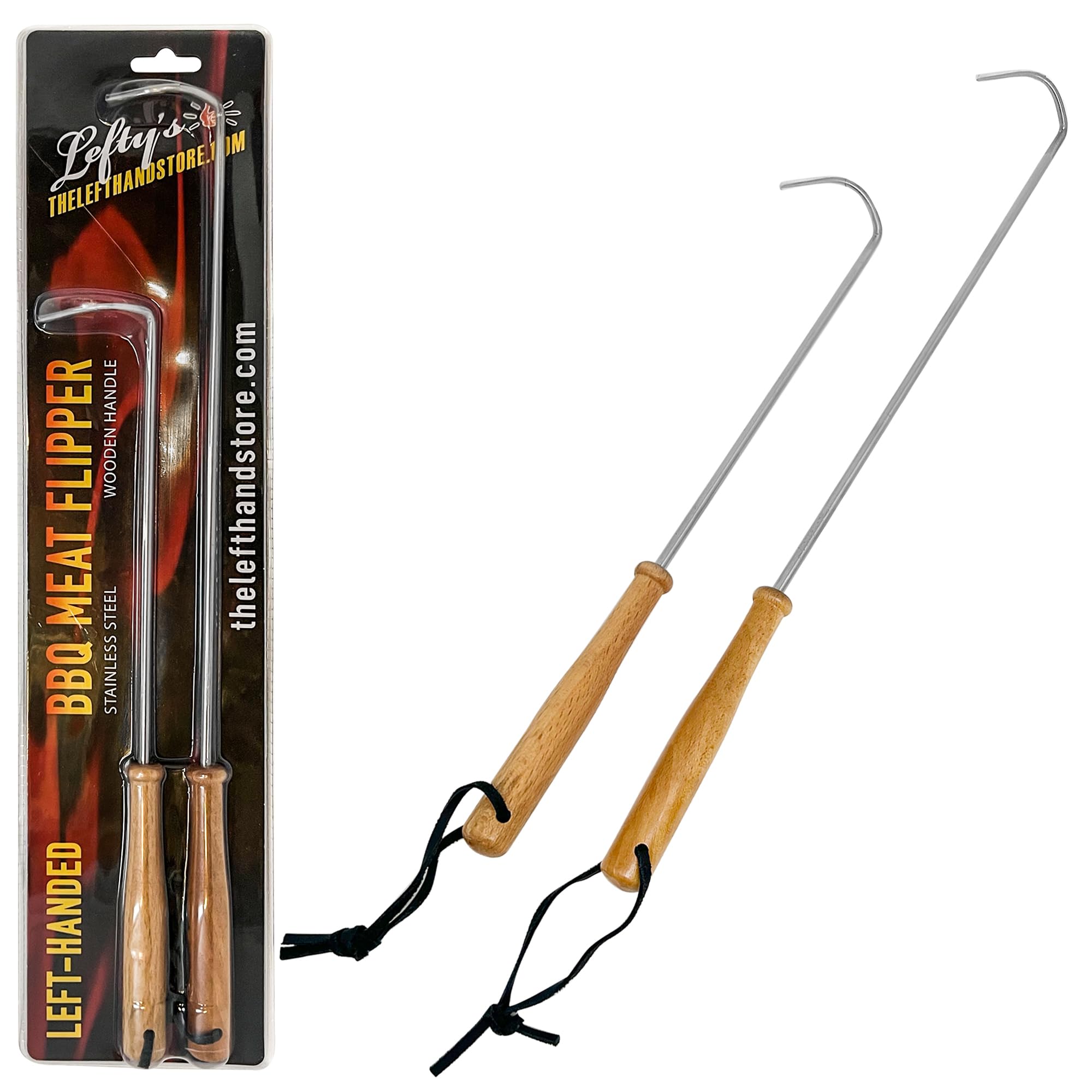 Lefty's The Left Hand Store H ed BBQ Tool Meat Food Flipper Set of 2 - Premium Wooden H le - Sharp Pointed Stainless Steel - Bended Hooks for -H ed People, y, Adults, Grilling Use