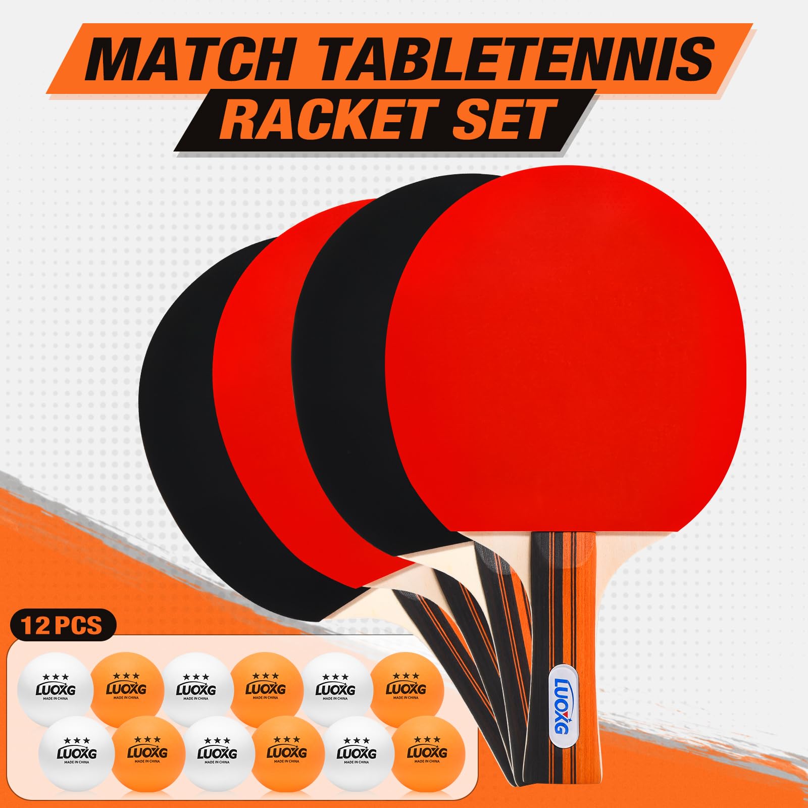 Juego de 4 palas de ping pong, palas y pelotas de ping pong, juego de raquetas de tenis de mesa adecuadas para juegos en interiores y exteriores, juegos familiares 3