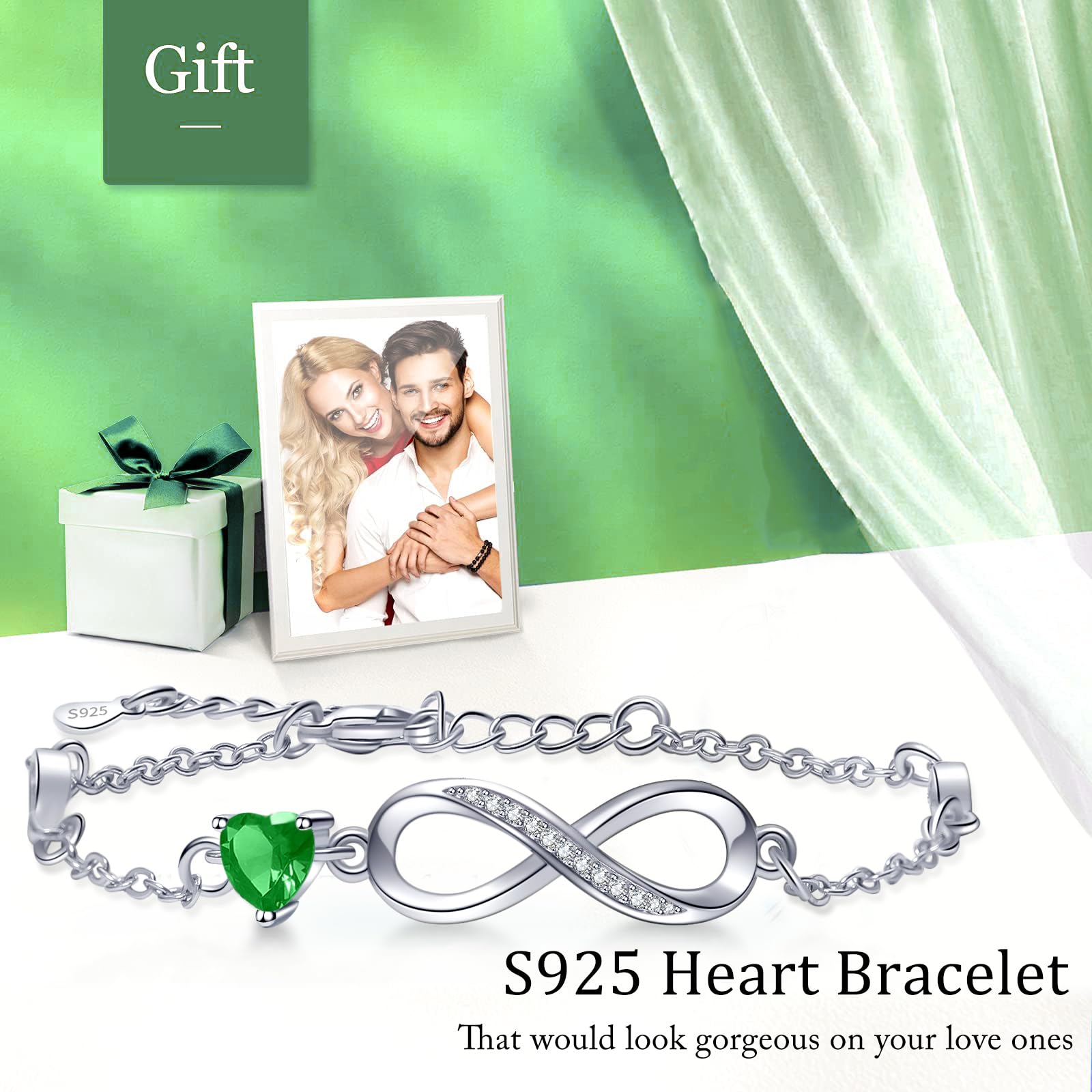 Tusuzik Bracciale Argento 925 Donna, Bracciale Infinito Donna Argento 925 con Cuore Zirconi Regolabile Bracciali Donna Gioielli Regalo per Mamma Amica Ragazza