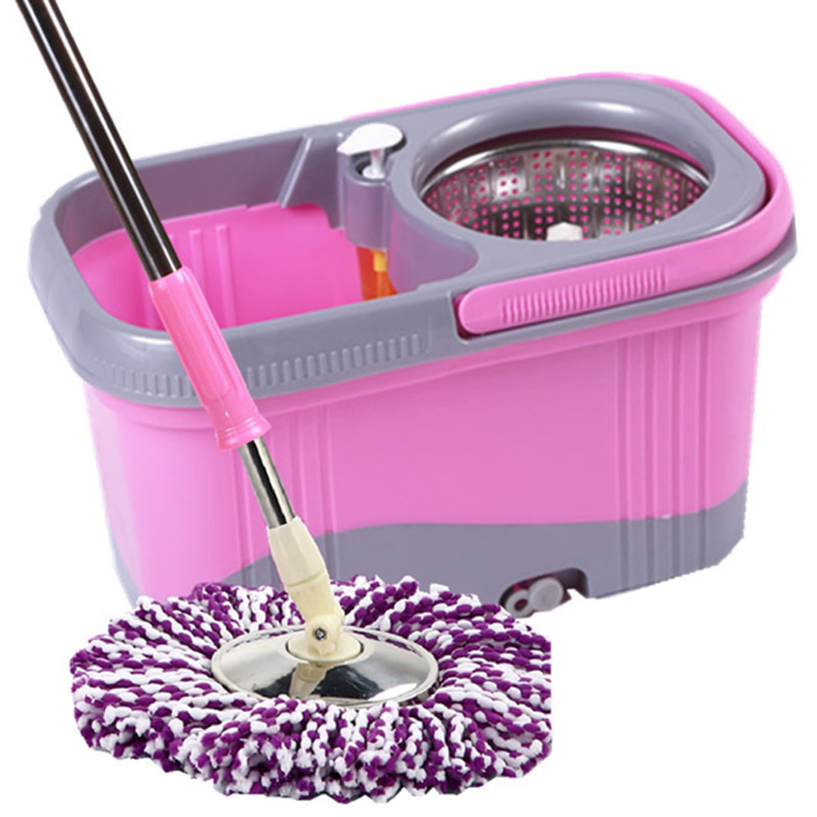 Trapeador Giratorio y Cubo con Juego de escurridor, Sistema de Cubo Giratorio de 360°, Mango Ajustable de Acero Inoxidable para Limpieza de Pisos,A