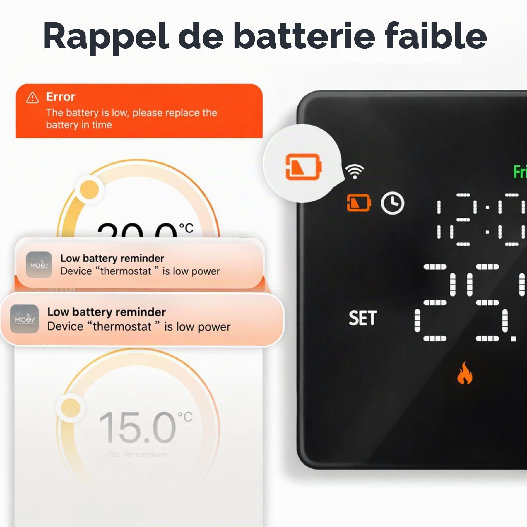 Thermostat Connecté WiFi à Piles pour Chaudière Gaz, Noir, Thermostat d’Ambiance Programmable Hebdomadaire, Écran Tactile, Contrôle Via APP Tuya Smart Life, Montage Mural ou Encastré
