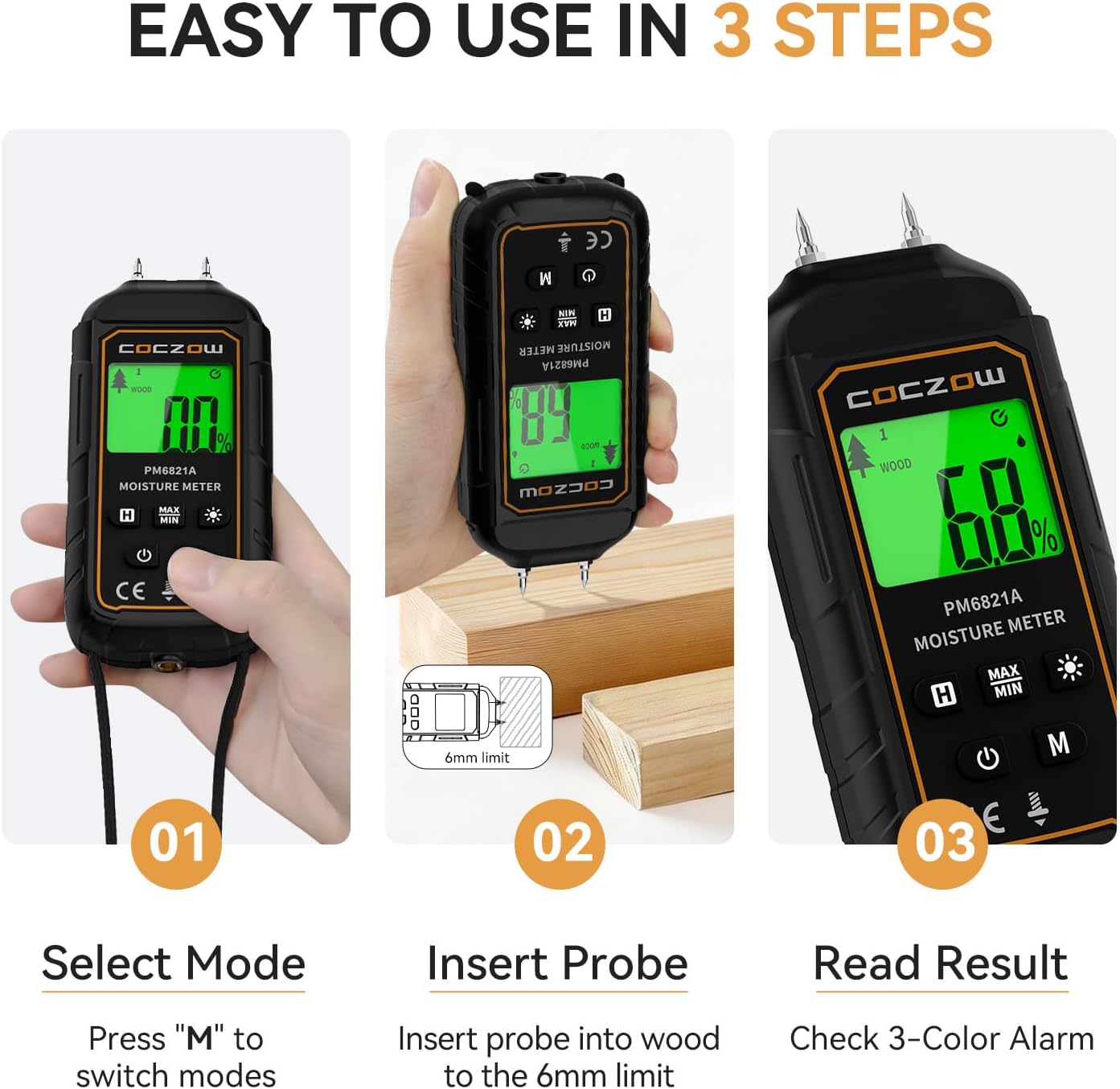 Moisture meter, moisture meter with battery and LCD display, suitable for quickly determining the moisture content of raw wood, paper, plywood, plaster walls, wooden floors, etc.