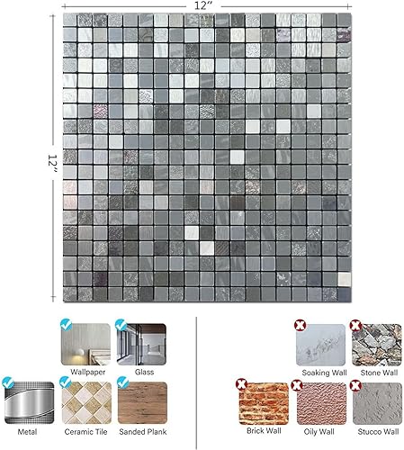 Miniatura 2 de WEIMEISC Azulejo de 10 hojas para salpicaduras, paneles de pared 3D de aluminio autoadhesivos, mosaico de metal para cocina, sala de estar,