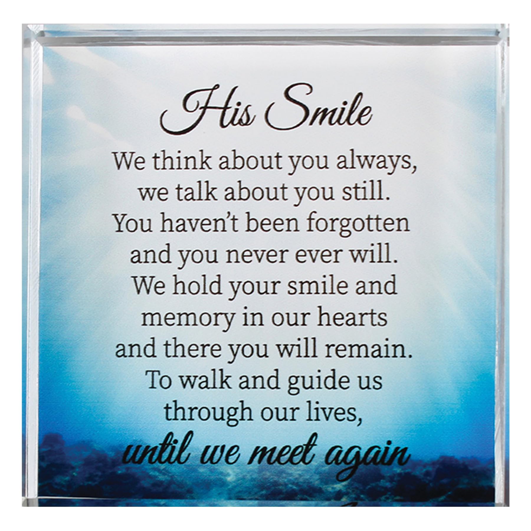 Widdle Gifts Glass Memorial Block Paperweight with Wording Memorial Plaque - His Smile, Multicolour - Image 2