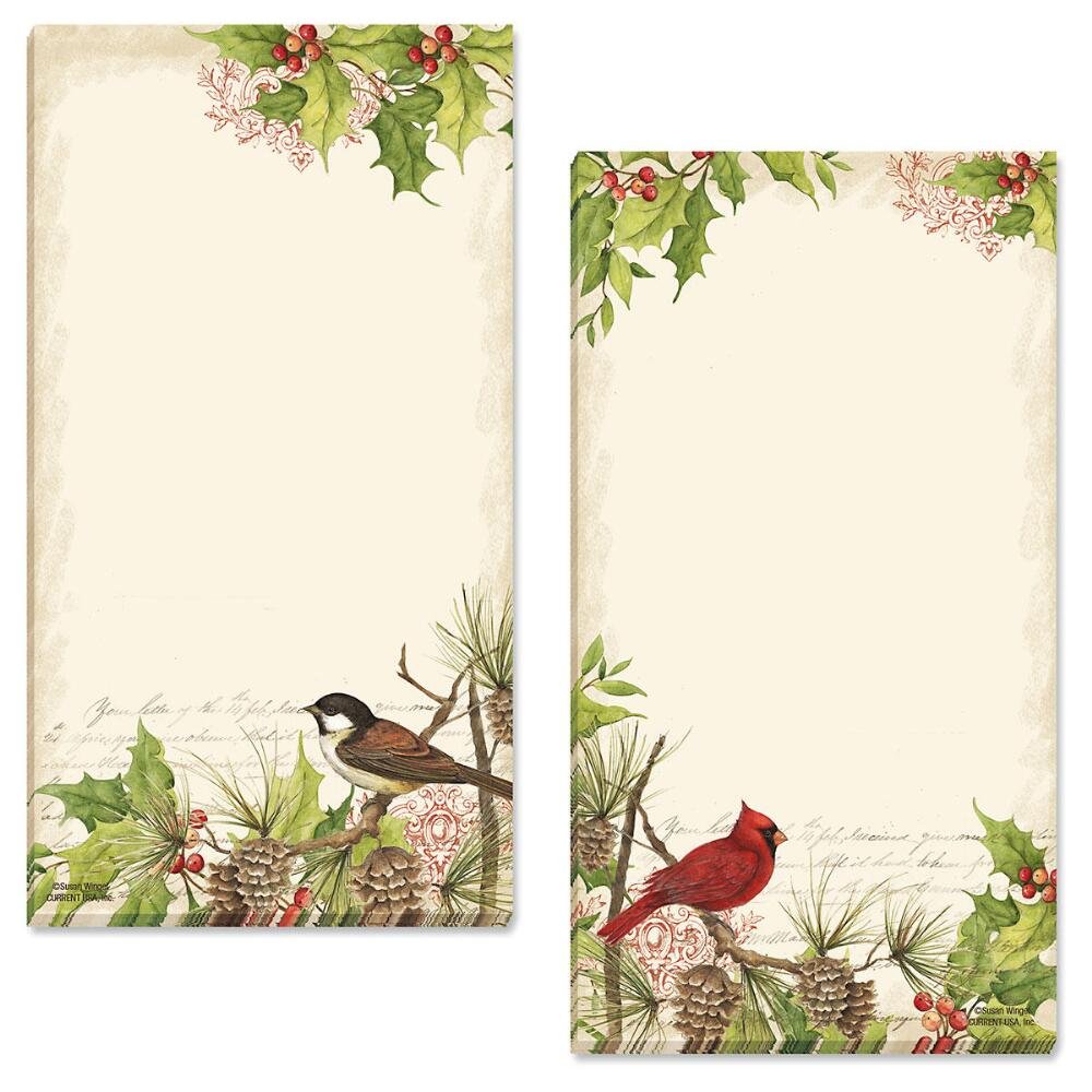 Current Holly & Birds Magnetic Holiday Themed Notepads – Set of 2, 60-Sheet Pads, 3½ x 6½ Inches, Memo Pad, Shopping List, To-Do Notes, Christmas Letters