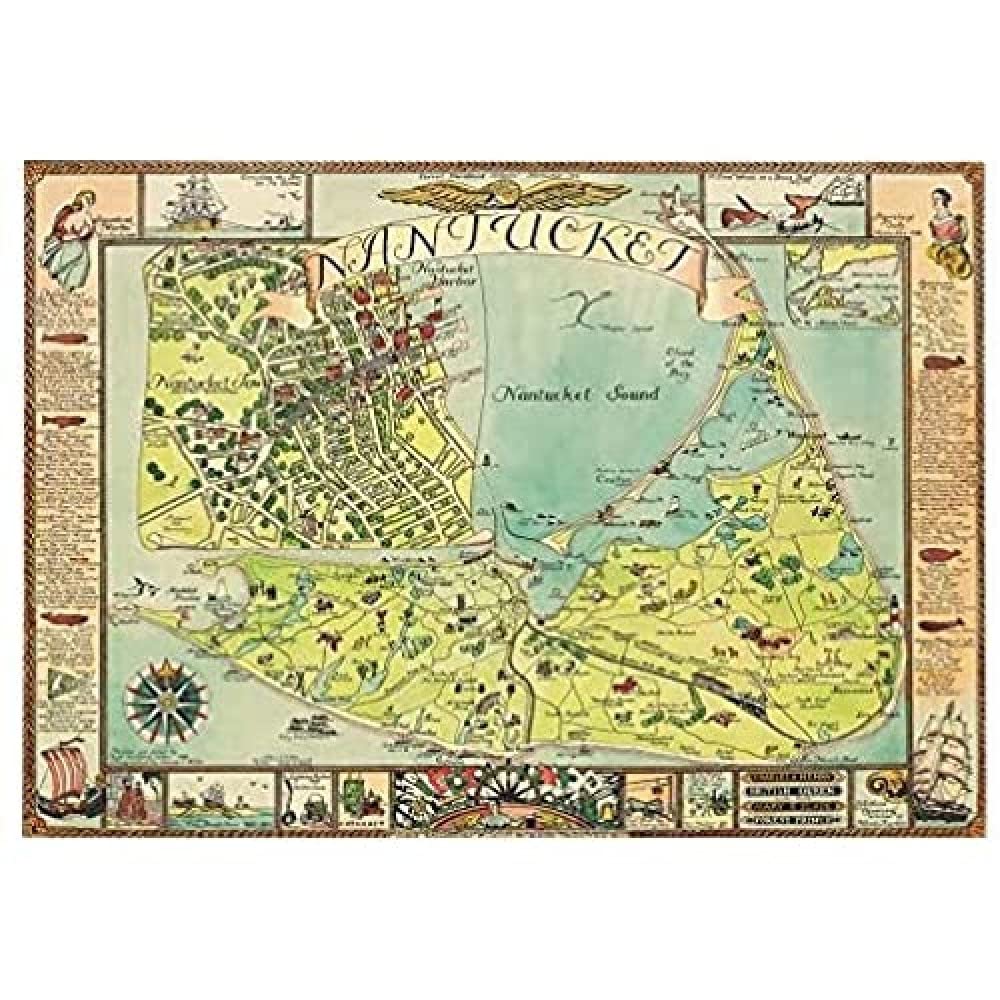 Sutton 1946 Pictorial Map Nantucket Island MA Unframed Wall Art Print Poster Home Decor Premium