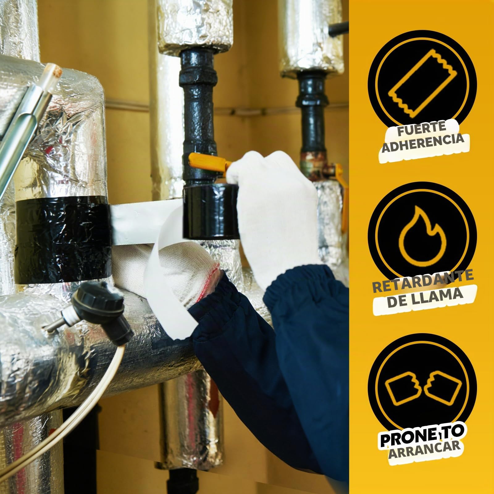 LLPT Cinta de Aluminio | Negro | 5cm x 20m | Adhesivo de Alta Temperatura | Trabajo Pesado Sellado de HVAC Cinta | para Conductos de Aire Frío y Caliente para Reparación de Tuberías de Metal (BF065)