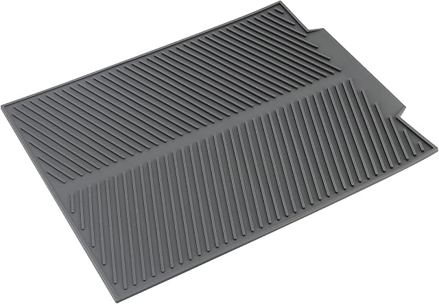 HAKZEON 43x33cm Silicone Draining Mat, Large Draining Board Mats, Folding Dish Drying Mat Drainer for Kitchen, Bathroom, Countertop, Light Grey