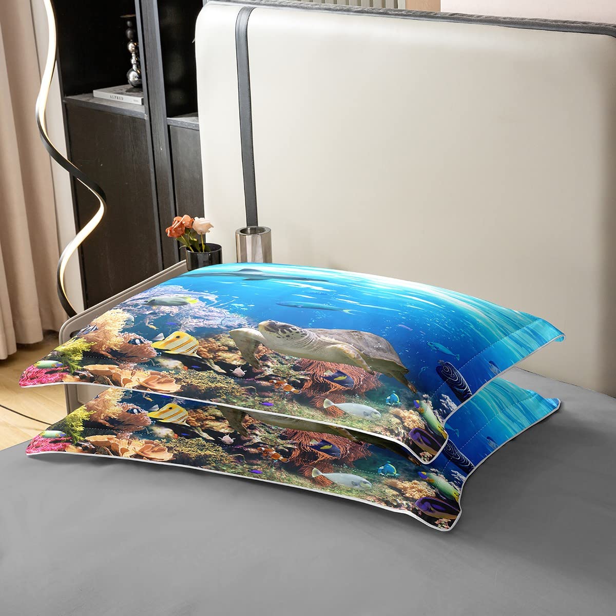 Bettbezug Meeresschildkröte, 100% Baumwolle Bettwäsche-Set, Hai, Meerestiere, Fische, Regenbogenschildkröte, Koralle, Heimtextilien, 140 x 200 cm