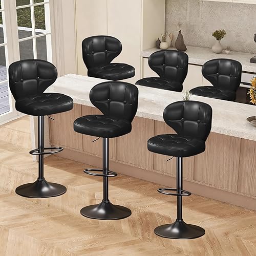 Miniatura 15 de Taburetes de bar modernos, juego de 2 taburetes de cocina giratorios de altura ajustable, asiento acolchado con respaldo, marco de metal, base