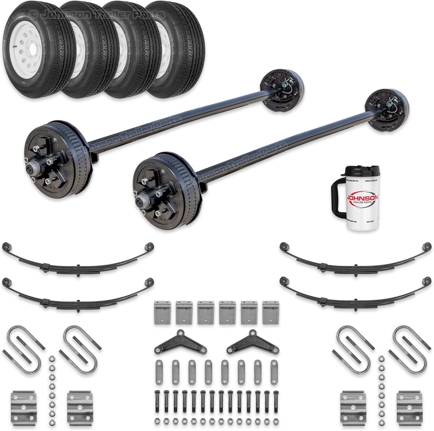 Dexter 3,500 lb Tandem Trailer Axle Kit – Electric Brake Axles – 85” Hub Face / 70” Spring Center – E-Z Lube Spindles – ST205/75R15 Radial Tires – Made in USA – 7,000 lb Running Gear Kit