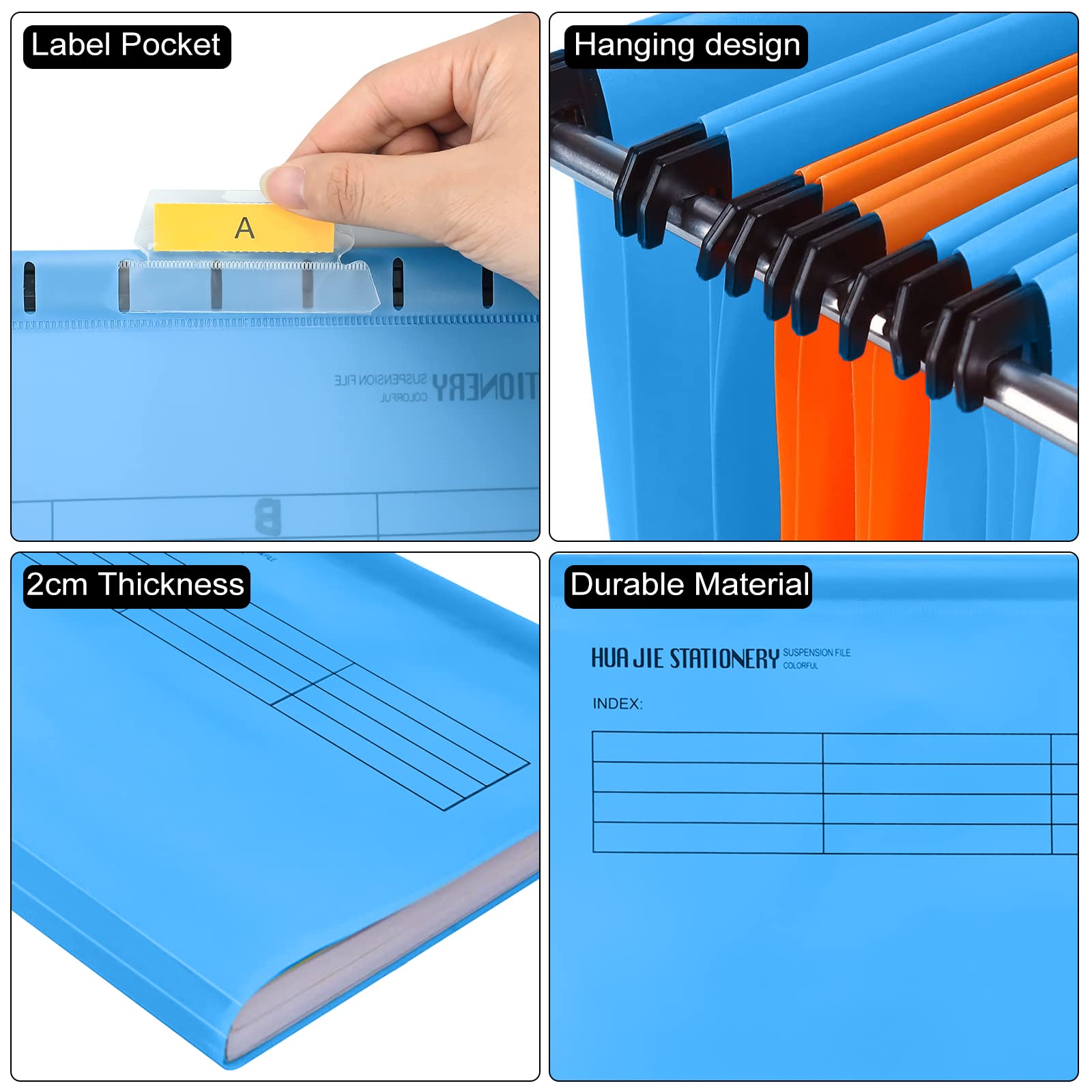 Cartelle Sospese (confezione da 20, 5 colori), Cartelle Sospese in Plastica con Linguette e Inserti per Etichette con Lettere, per Schedario, Organizzazione di File