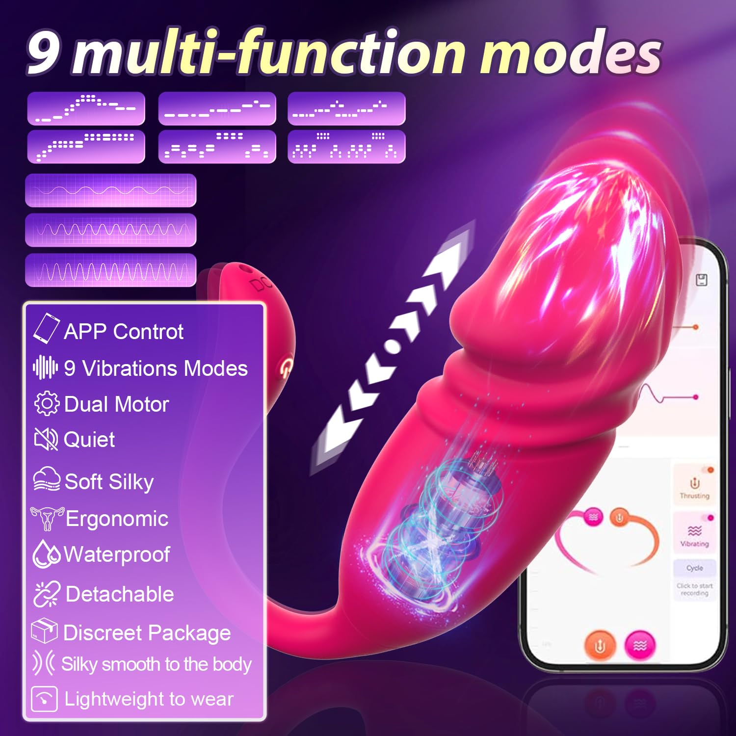 Vibrator Adult Sex Toys App Remote Control G Spot Vibrators Long Distance Egg Vibrator Wireless Bluetooth Rechargeable Wearable for Female Couples Clitoral Stimulator Sexual Pleasure Tools for Women