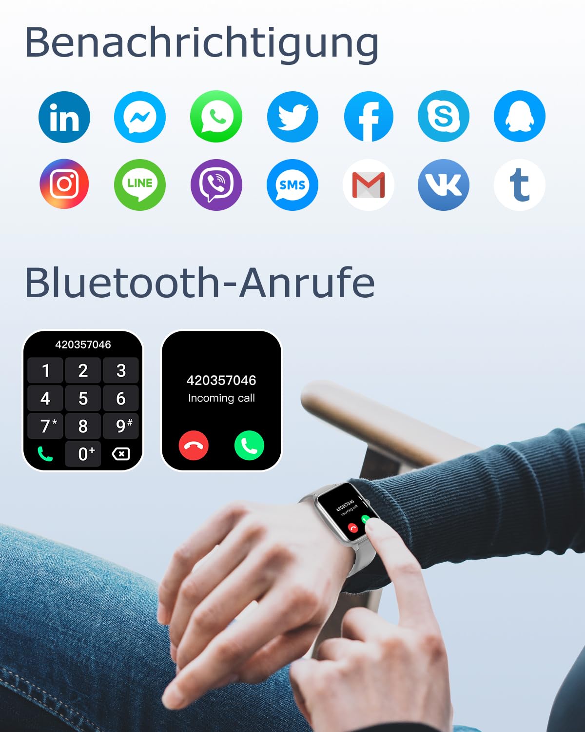 GRV Smartwatch für Damen Herren mit Telefonfunktion,Fitnessuhr mit Herzfrequenzmessung,SpO2,Schrittzähler,Schlafmonitor,Multi Trainingsmodi für iOS Android Handy