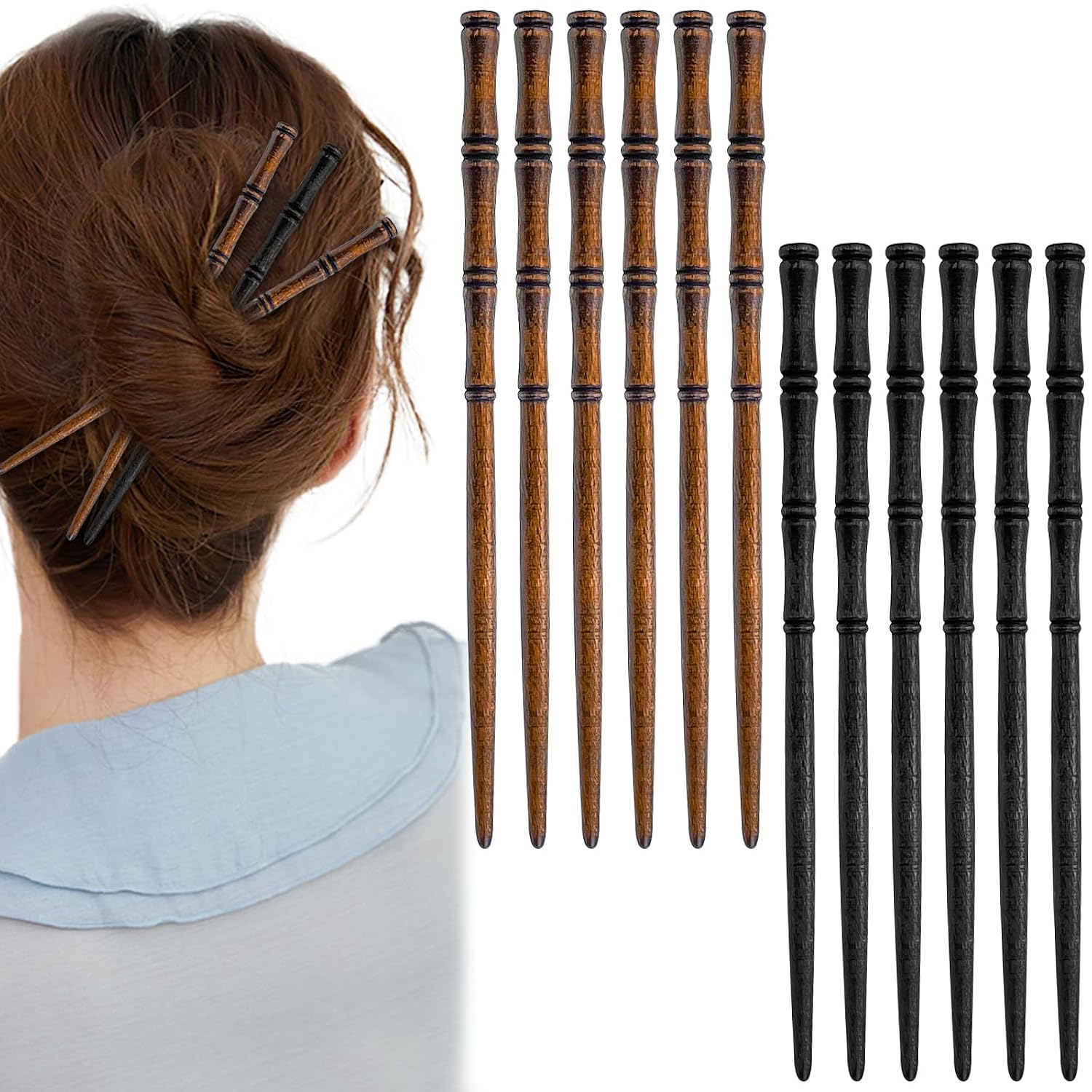 Vintage Wood Hair Sticks - Bamboo Hairpins for Long Hair
