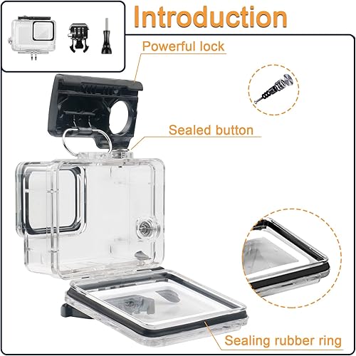 Miniatura 5 de Carcasa impermeable para GoPro Hero 5 6 7 negro, carcasa protectora de buceo subacuático con soporte para Go Pro Hero5 6 Hero7 Black Action Camera