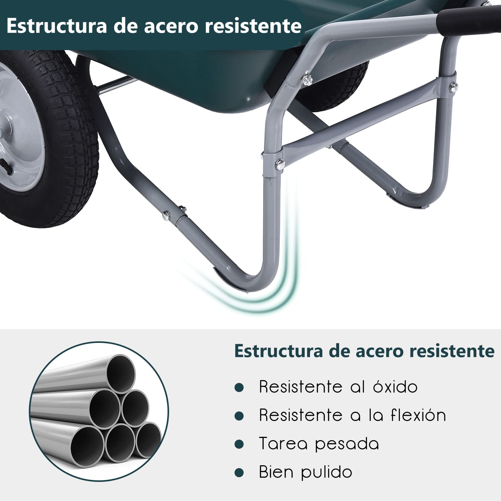 COSTWAY Carretilla con 2 Ruedas de Jardín, Carro Resistente con Estructura en Acero Robusto y Ruedas Neumáticas 35,5 cm, Gran Capacidad de Carga de 100 kg (Verde)