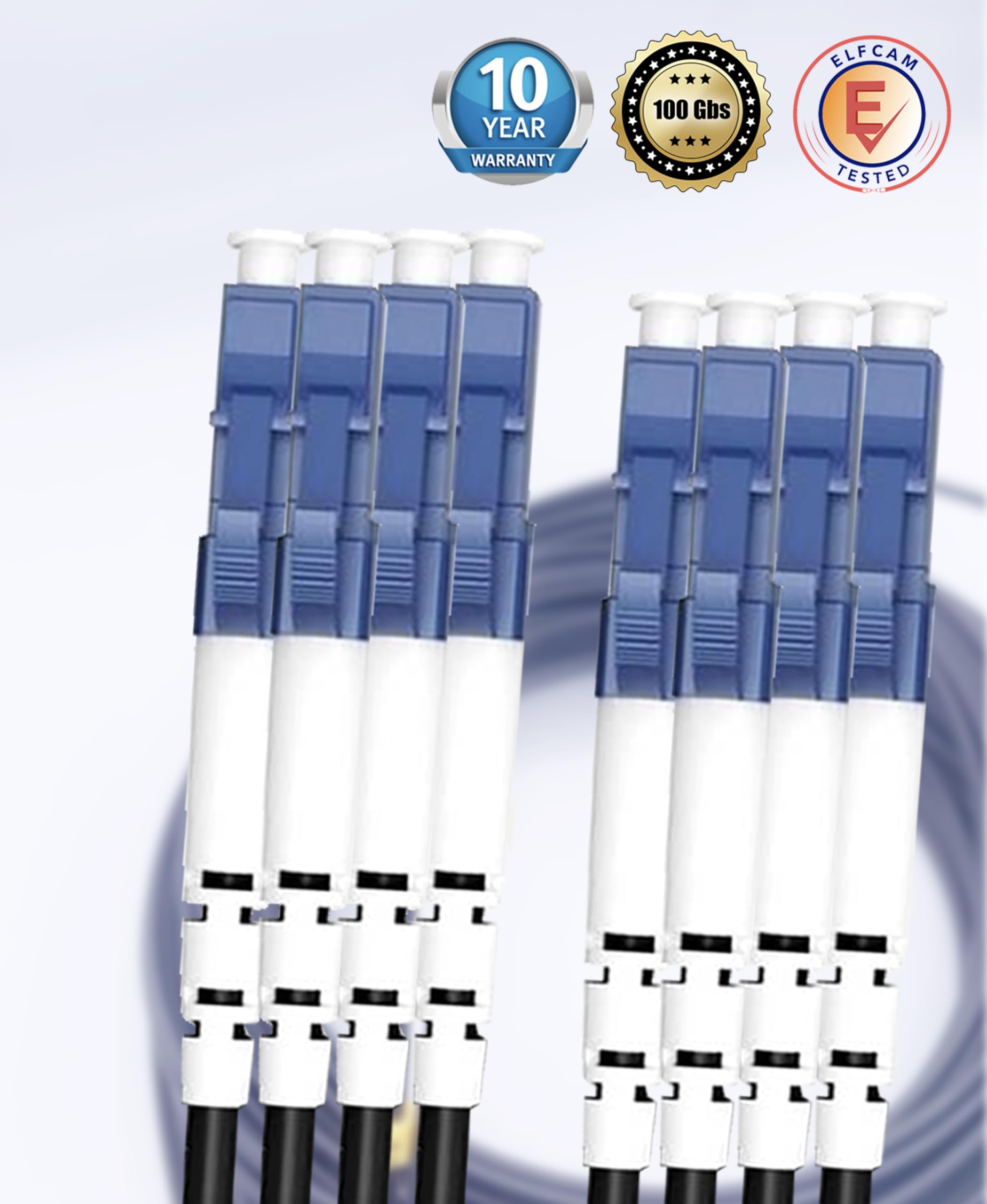 Elfcam® - 100m Câble Fibre 4 Fibres avec Connecteurs 2x Duplex LC/UPC vers 2x Duplex LC/UPC, Fibre Optique Monomode 9/125um OS2, 100 Mètres