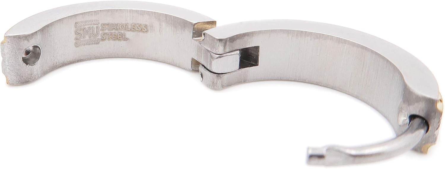 Stainless Steel Mens Hoop Earrings Stripe Bevel Edge Black Gold-tone Color 16mm - Image 3