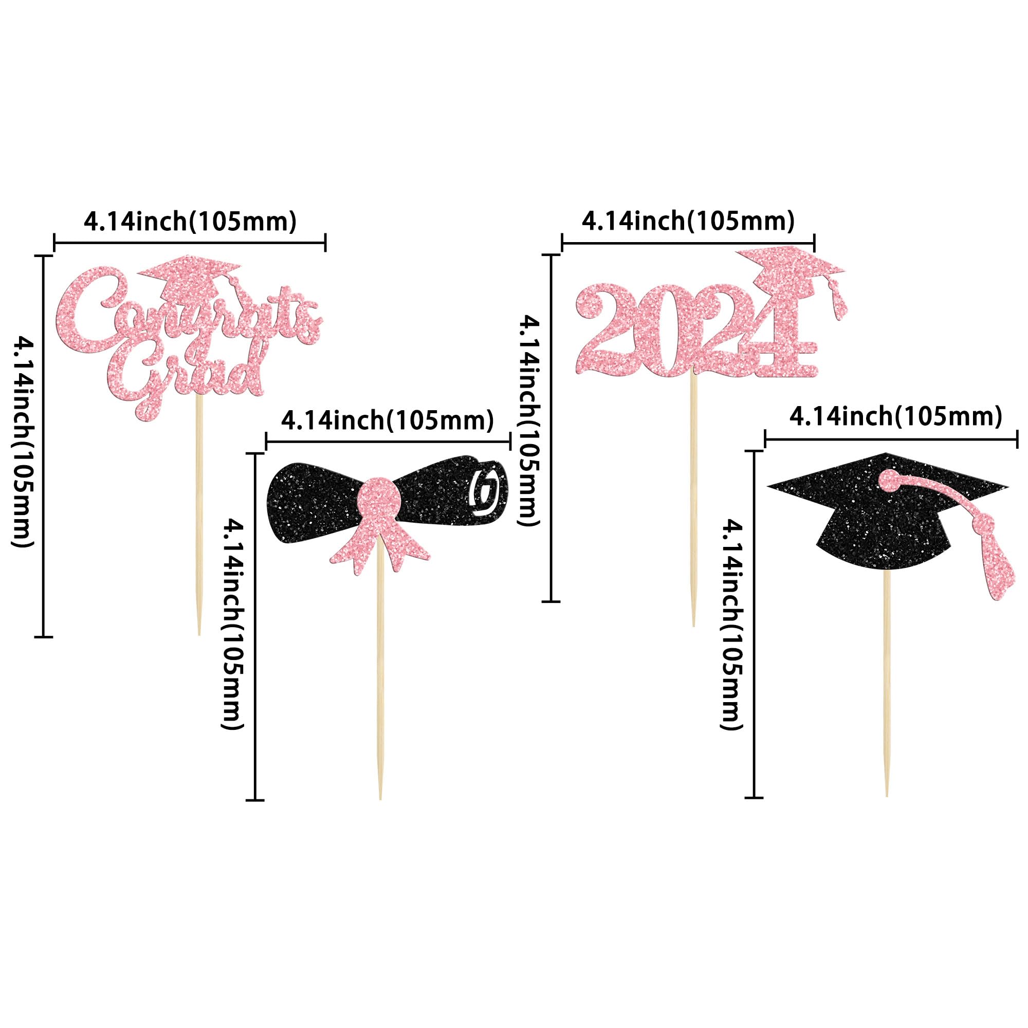 Gyufise 24Pcs 2026 Graduation Theme Cupcake Toppers Glitter Class of 2026 Diploma Graduation Cap Cupcake Picks 2026 Graduation Theme Party Cake Decorations Supplies Pink - Image 2