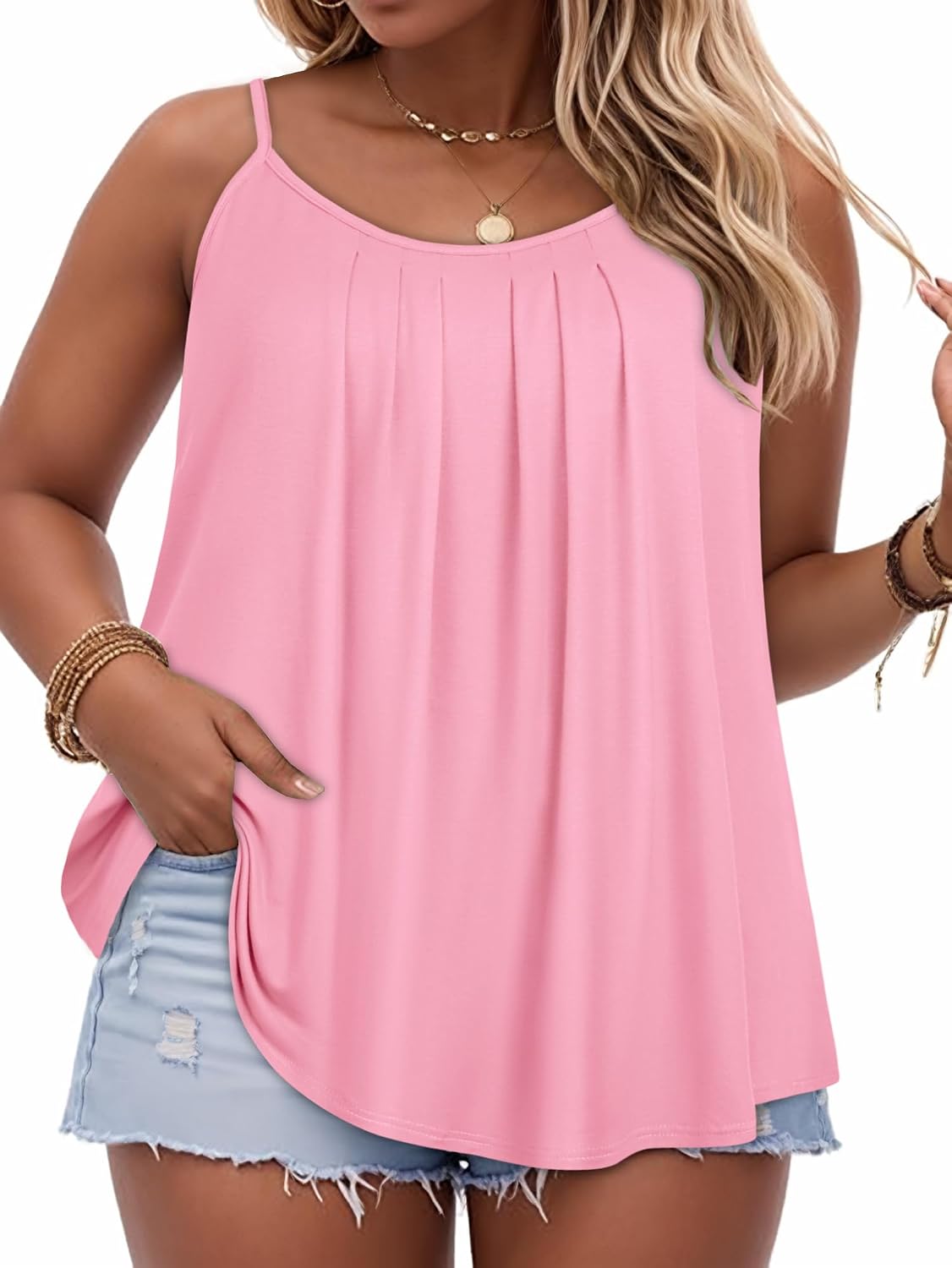 JOELLYUS Plus Size Tank Tops for Women Summer Casual Loose Fit Spaghetti Strap Camisole Sleeveless Flowy Tunic Blouses 2026