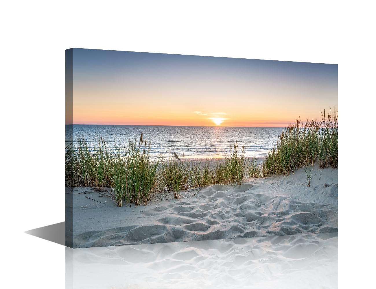 Ocean Beach Wall Art Sunset On Ocean Poster Print on Canvas 1 Piece Dune Top over North Sea Wall Decorations for Living Room, Office, Bathroom and Ready to Hang (24''Wx 36''H)