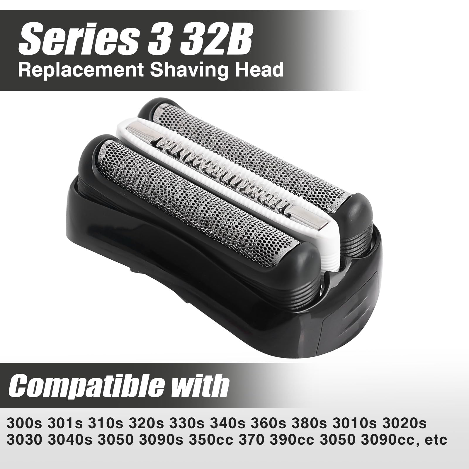 3 Stück Ersatz-Scherkopf Kompatibel mit Series 3, 32B Rasierköpfe Ersatzklingen Klingen Rasierkopf für Series 3 3000s, 3010s, 3040s,3050cc, 300s, 310s etc (32B, Schwarz)