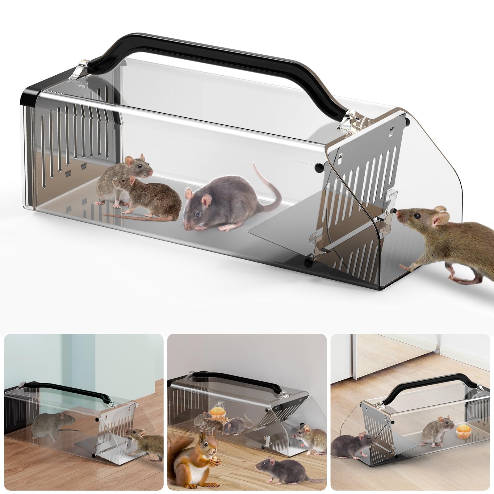Photo 1 of 2026 Humane Mouse Trap Indoor Animal Humane Live Cage Trap,Extended Transparent Humanes Rat Trap Outdoor,Sensitive Pedal Trigger,Easy to Catch&Release Live Animal Trap for Rodent,Shrew,Mole,Vole,Mice