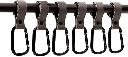 Miniatura 10 de Brute Strength - Ganchos de cuero para cochecito - Negro 2X - Cuero de grano completo - Gancho para mamá - Clip para cochecito - Gancho para bolsa -