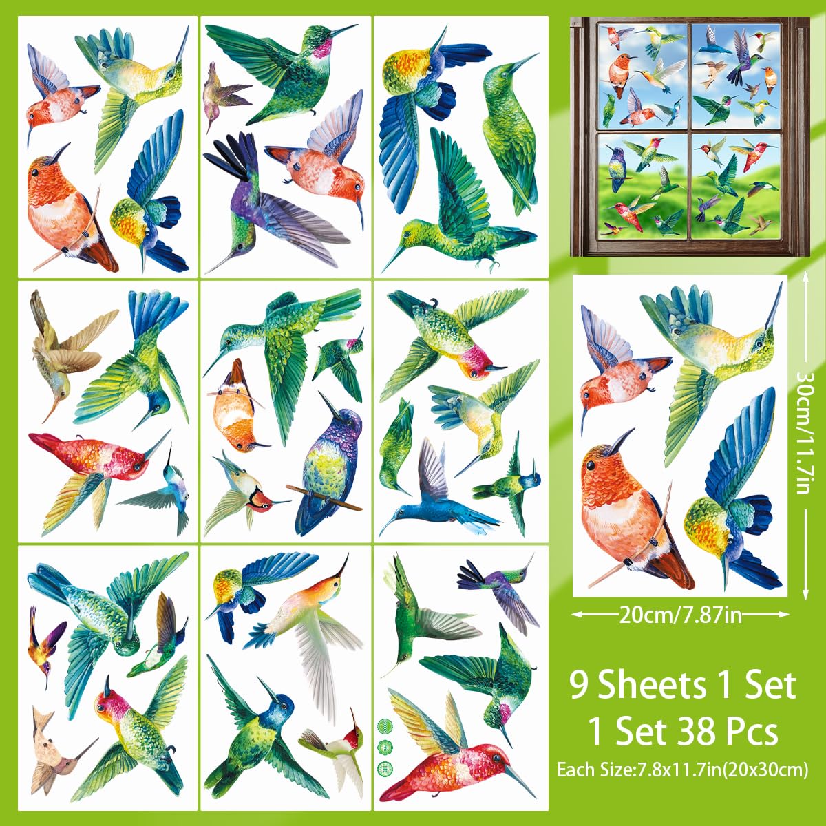 Zindoo 9 Sheet Spring Summer Birds Window Clings - Image 2