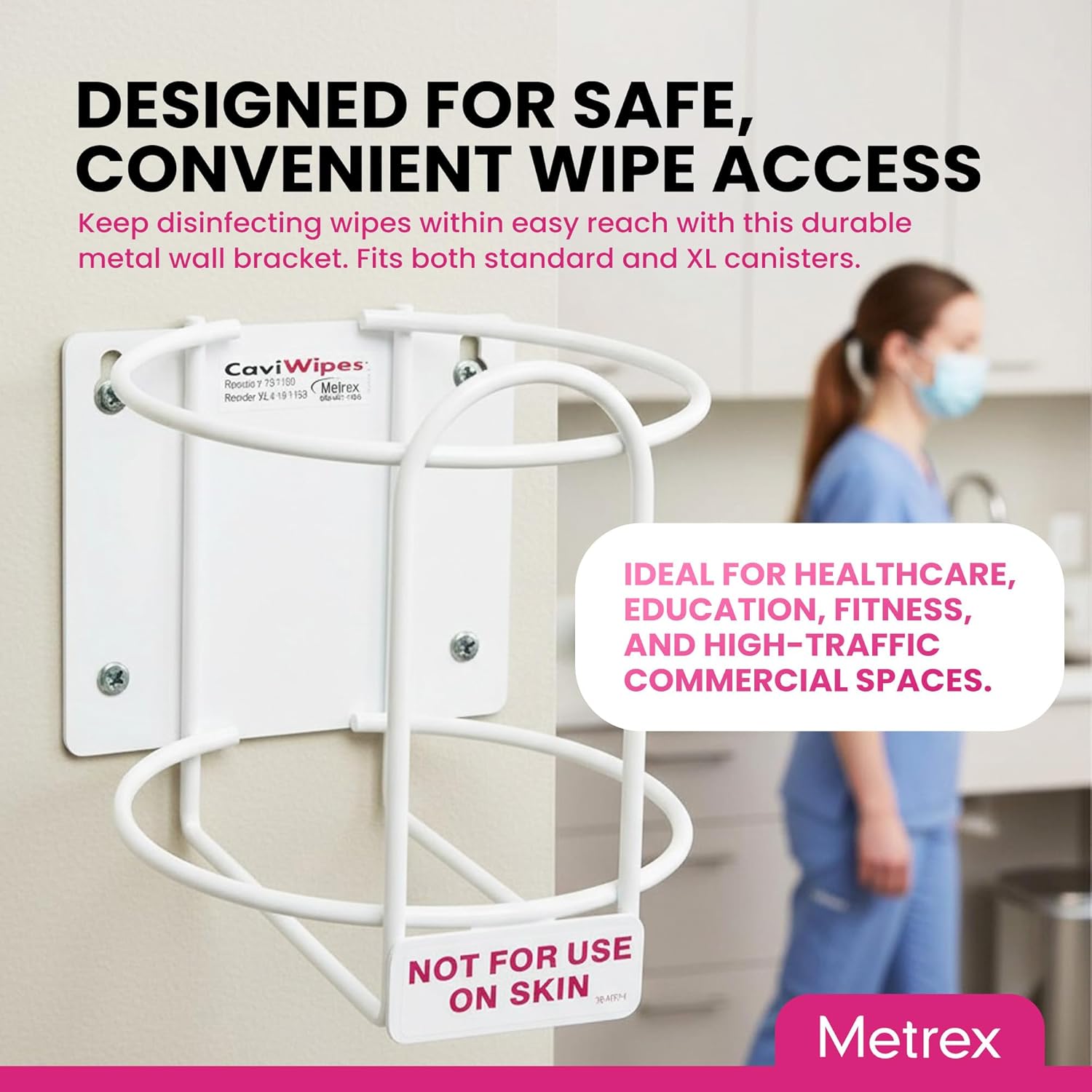 Metrex Wipe Wall Bracket – Wall Mounted Wipes Dispenser, Compatible with CaviWipes, CaviWipes1 & CaviWipes 2.0 Canisters – Durable Holder for Hospitals, Schools & Clinical Settings - 12 Count