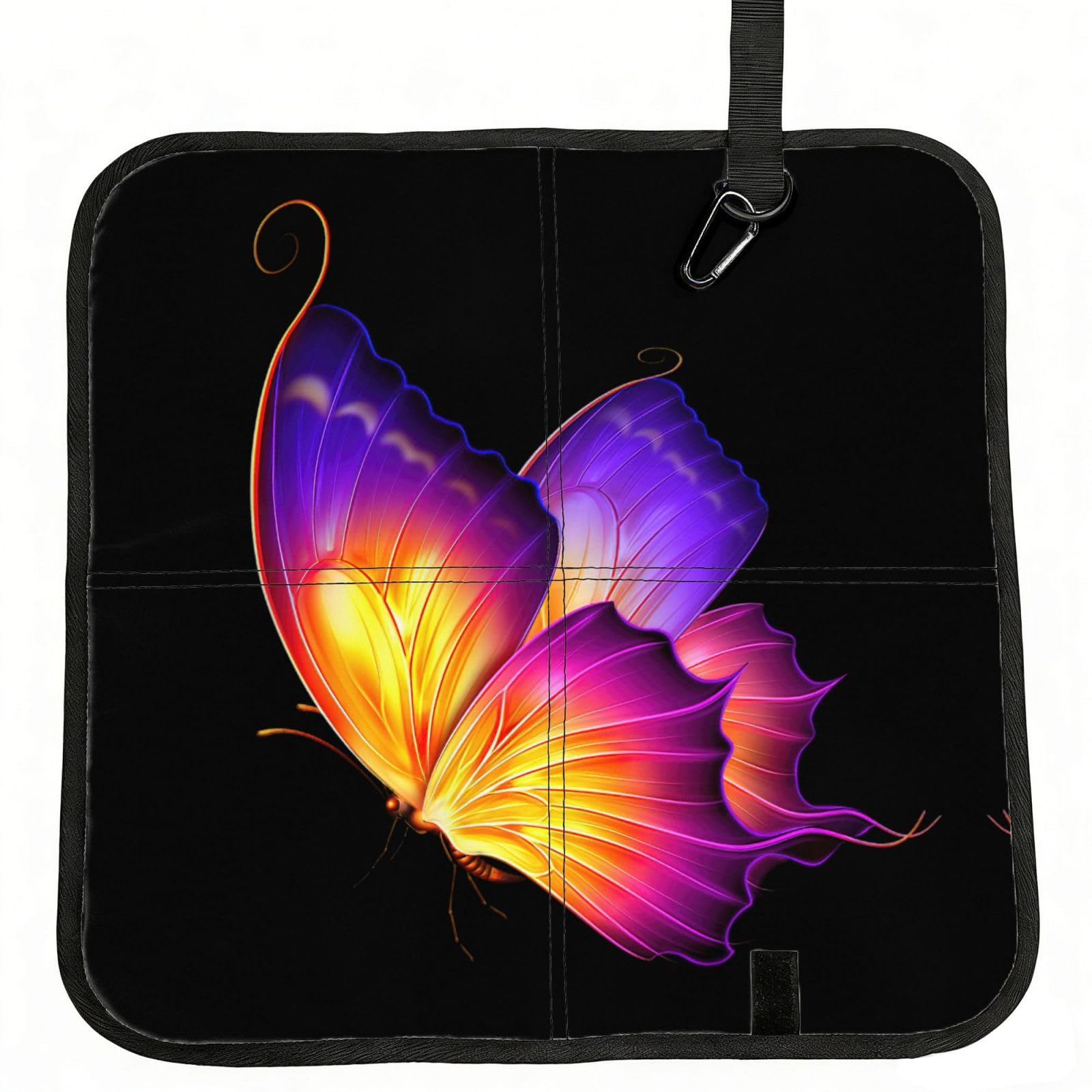 SDEGTHO Purple Butterfly Printed Foldable Seat Pad with Closure, Lightweight Cushion for Airplane Travel Camping